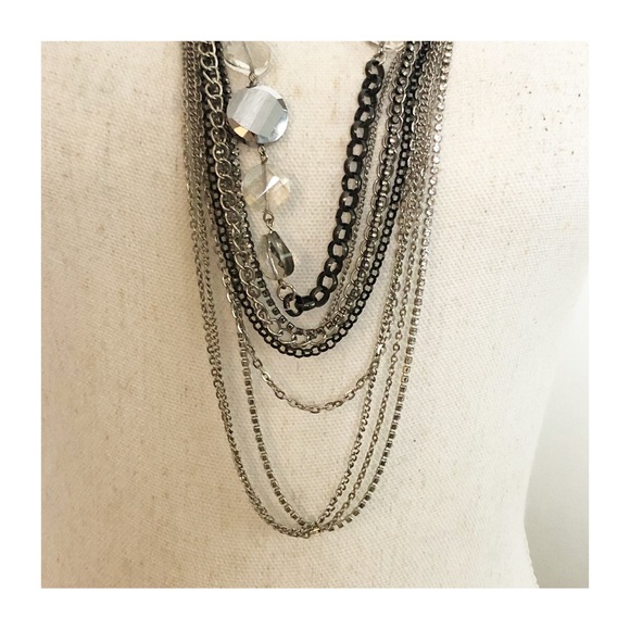 SIMPLY VERA WANG Gun Metal & Silver tone Multilayered Chain Jeweled Necklace - Picture 8 of 15